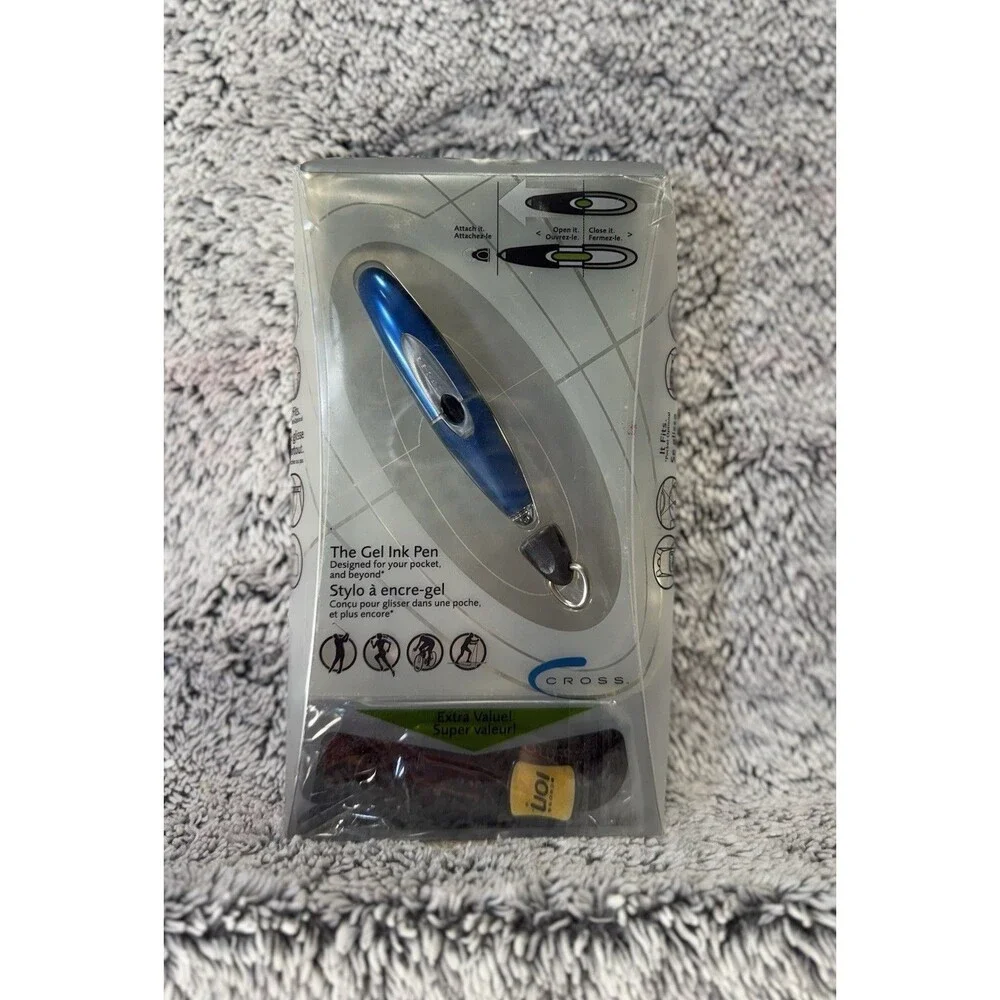 CROSS AURORA BLUE ION GEL INK PEN W/QUICK CLIP, Lanyard &‎ Black Gel Refill READ